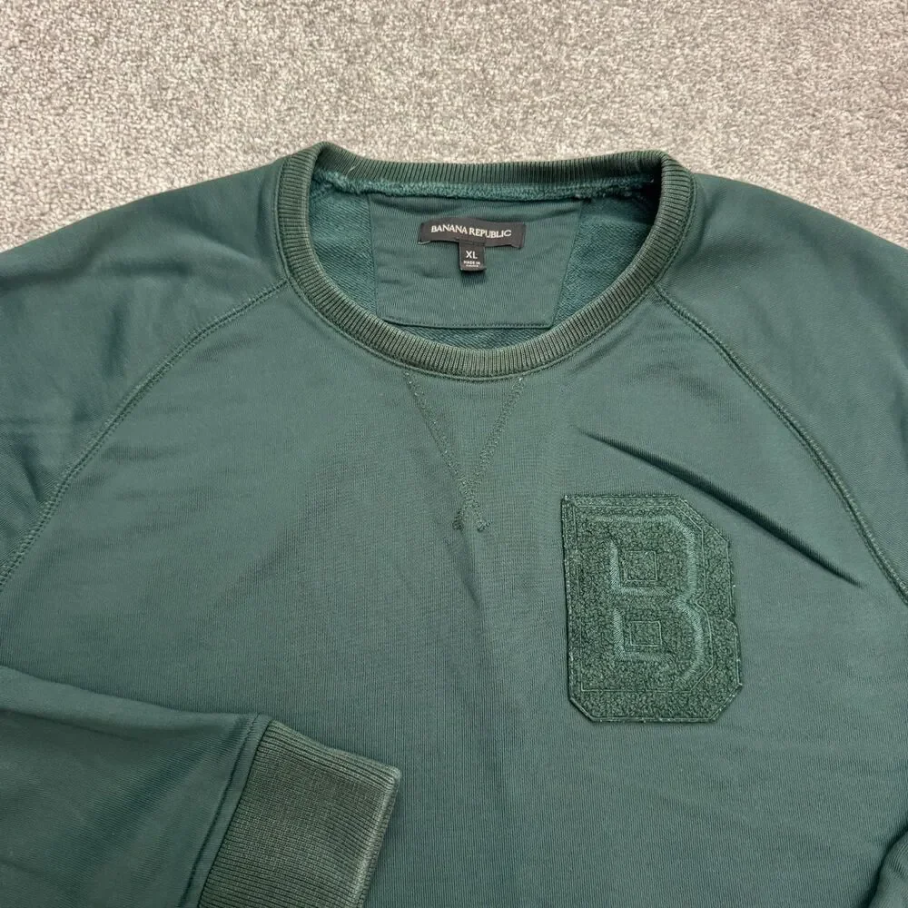 Banana Republic Pullover Sweatshirt Mens XL Green Tech Fleece Cew Neck Casual
